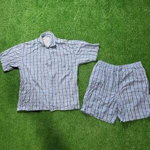 Nautica Mens Matching Pajama Set Blue Plaid Short Sleeve Sleepwear‎ Sleep Set M